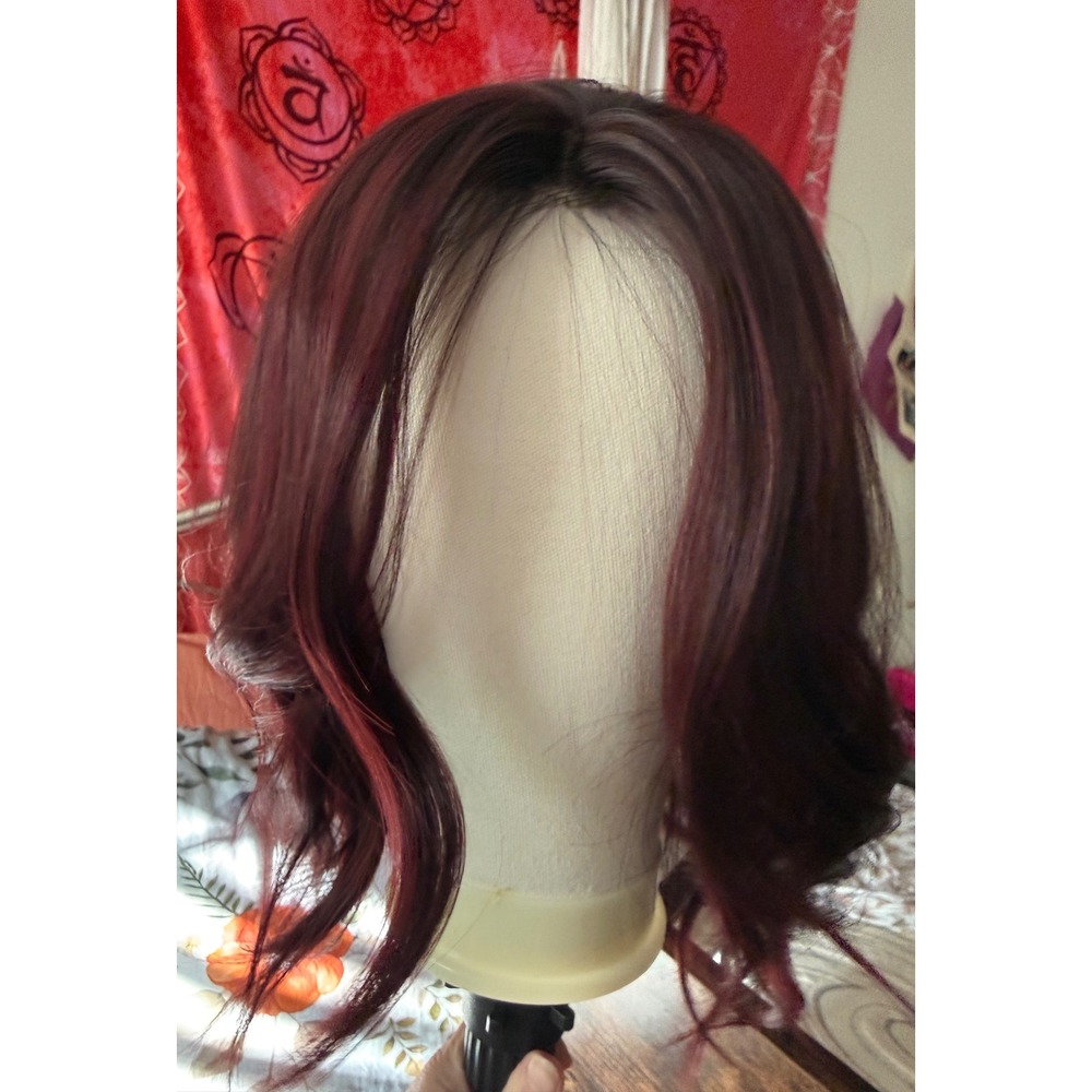 CSC Burgundy Wine Lace Front Wig Wavy Shoulder Length Synthetic Middle Part Hair
